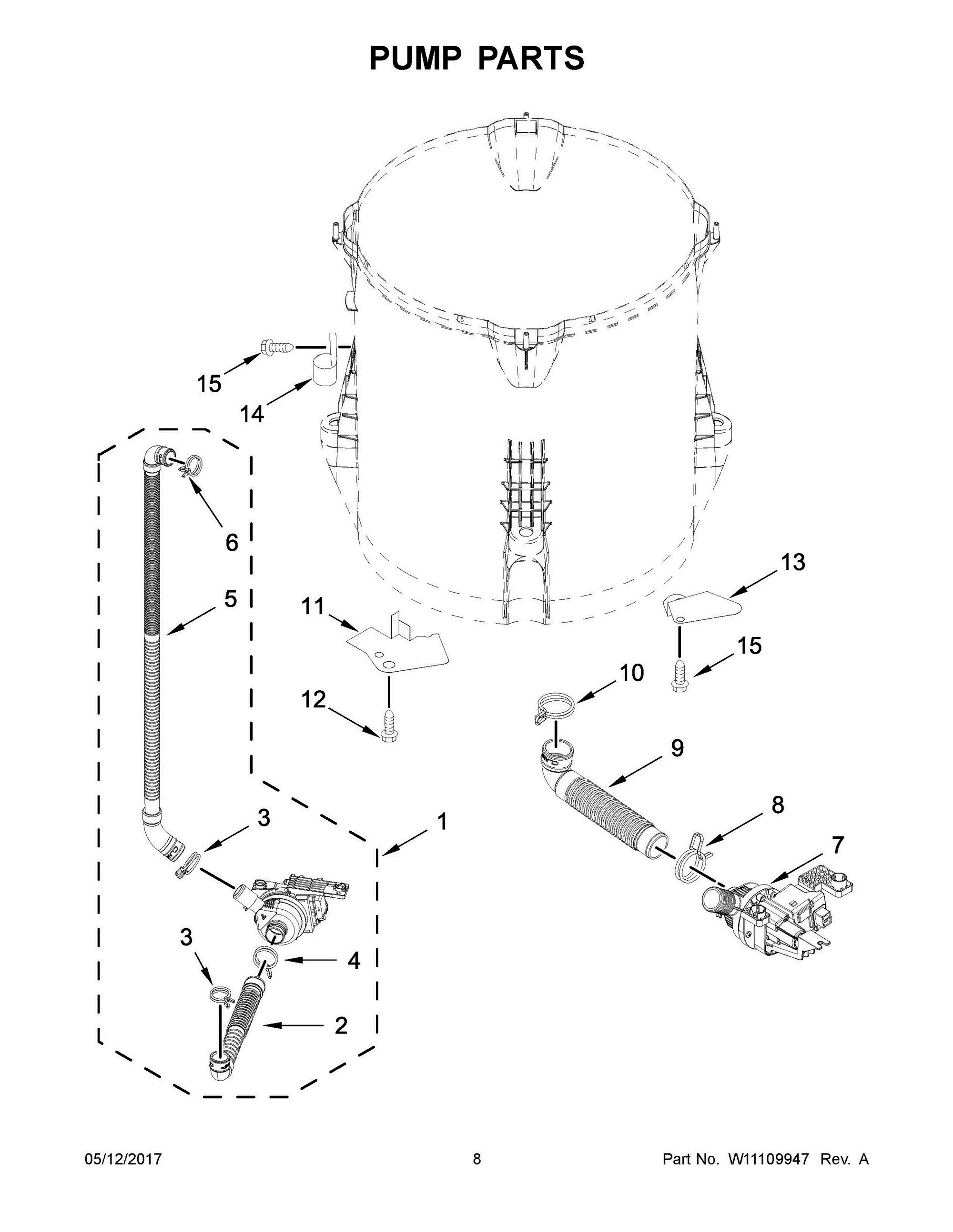 05 - PUMP PARTS Diagram and Parts List for MVWB855DC2  Whirlpool Washer