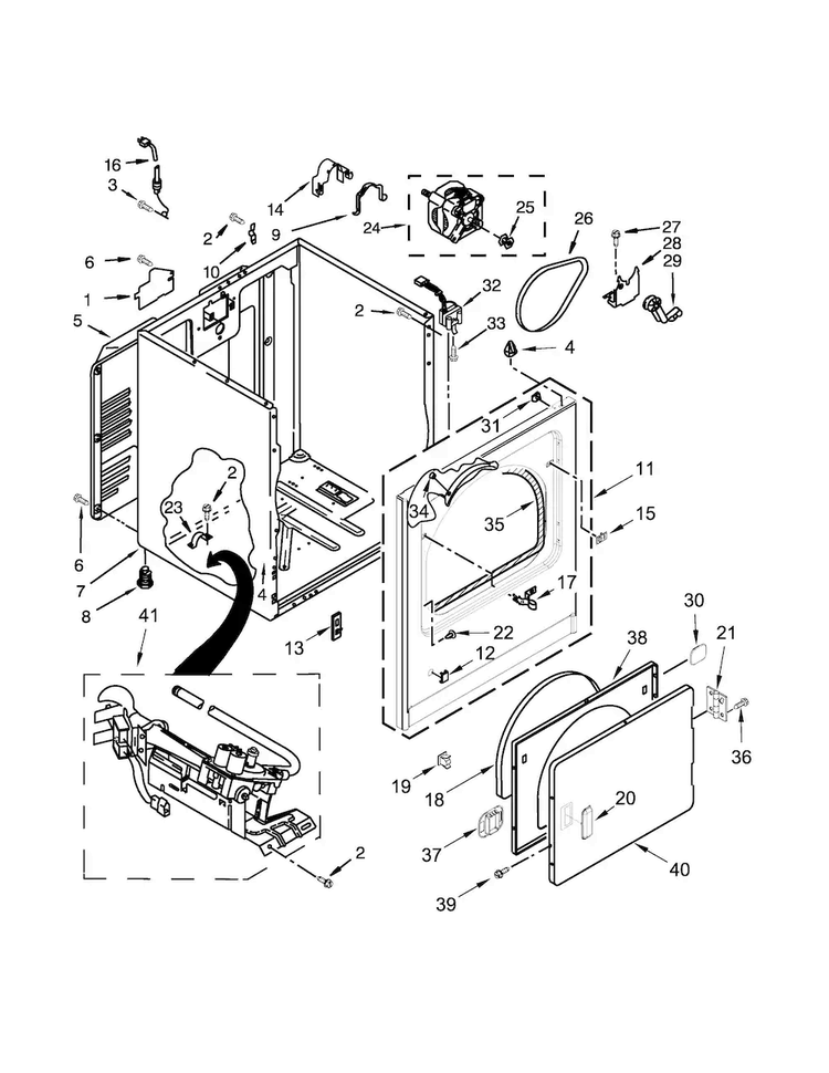 Cabinet Parts Diagram and Parts List for 11072342512  Kenmore Dryer