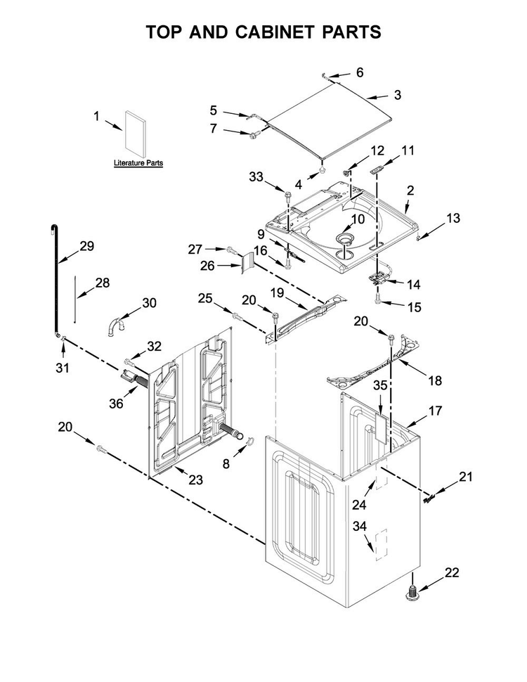 Top And Cabinet Parts Diagram and Parts List for WTW8700EC0  Whirlpool Washer
