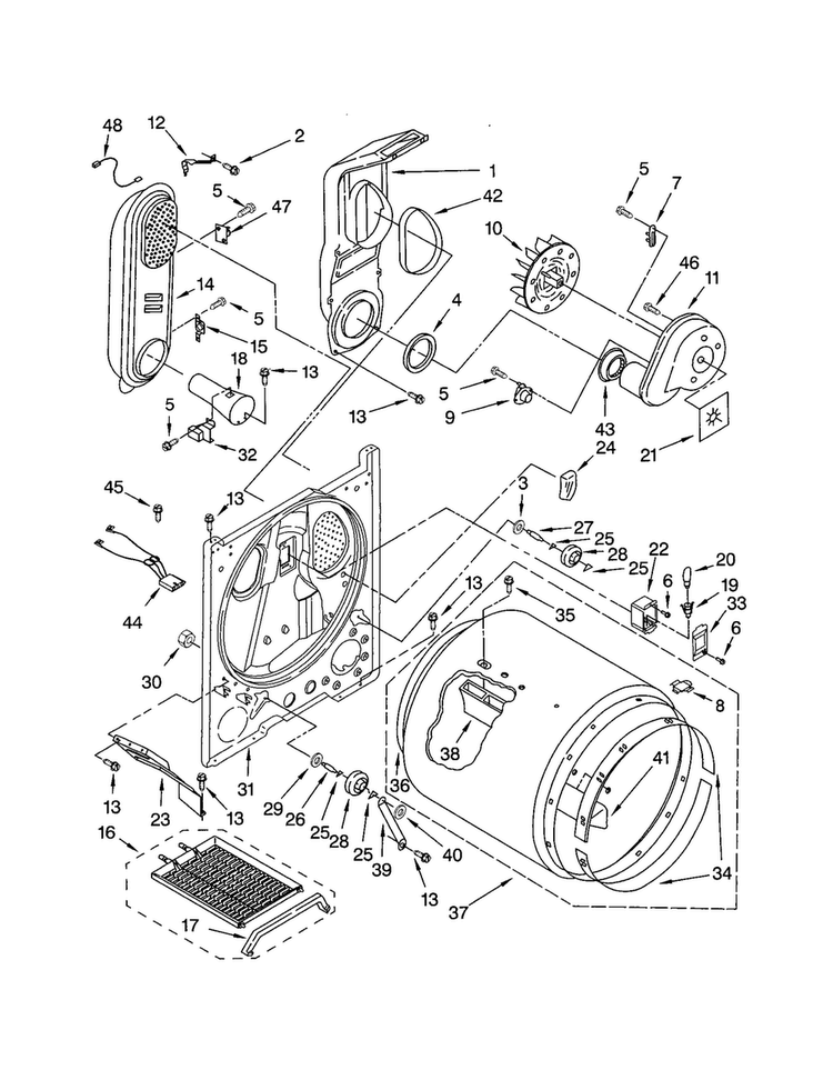 Bulkhead Diagram and Parts List for 7MGGX9868JQ1  Whirlpool Dryer