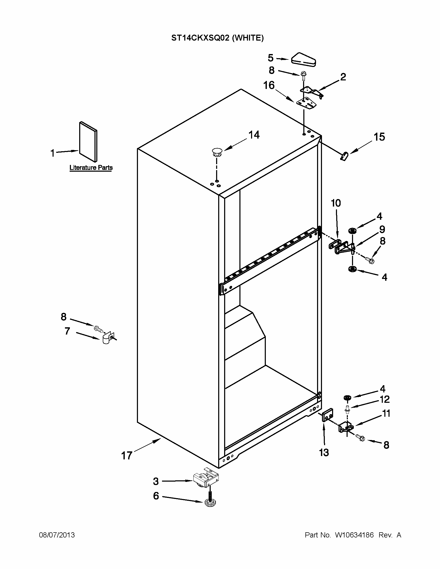 Cabinet Parts Diagram and Parts List for ST14CKXSQ02  Whirlpool Refrigerator