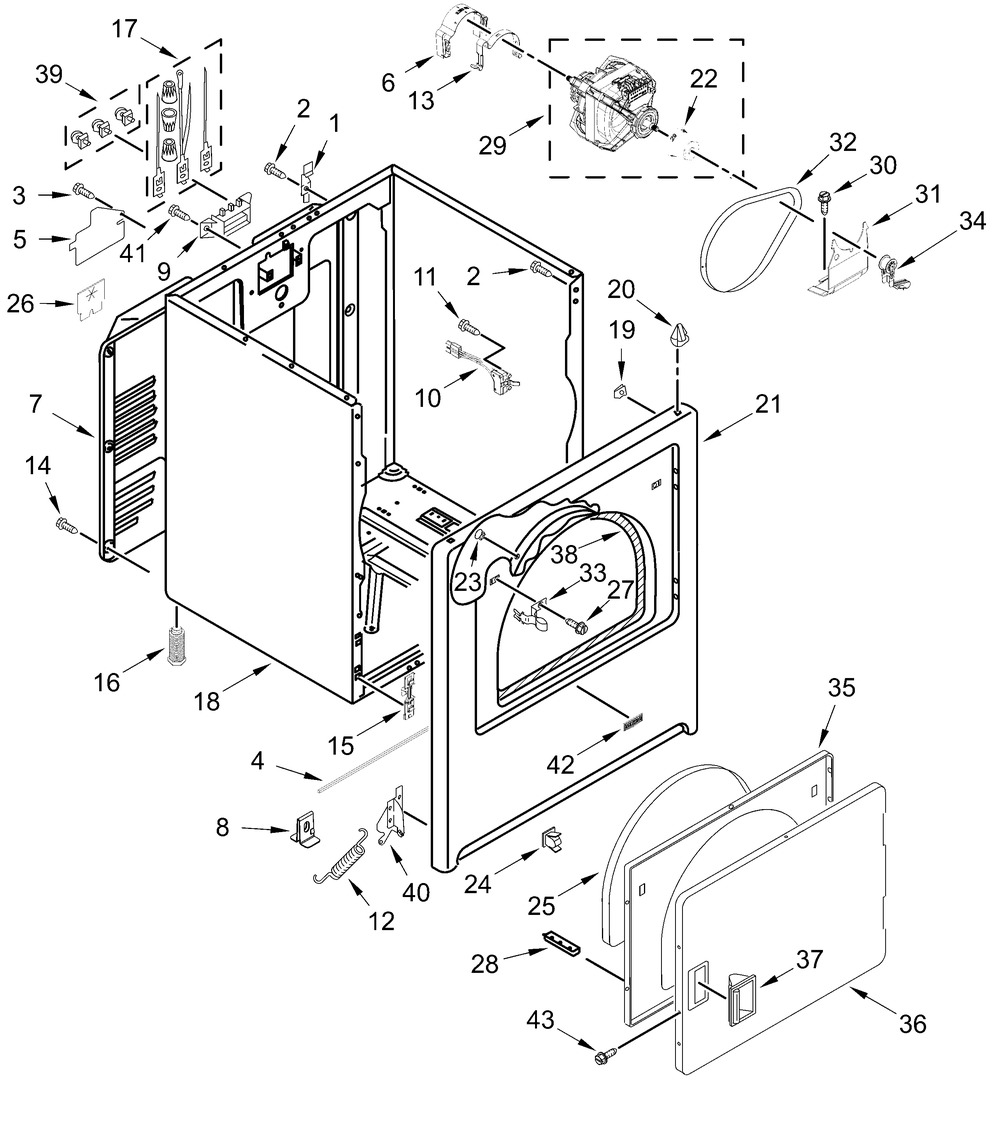 Cabinet Parts Diagram and Parts List for MED4005SW0  Whirlpool Dryer