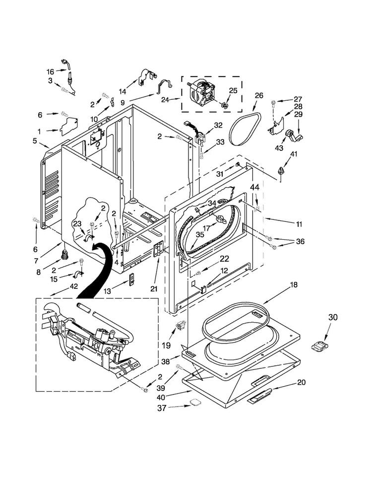 Cabinet Parts Diagram and Parts List for 11072102310  Kenmore Dryer