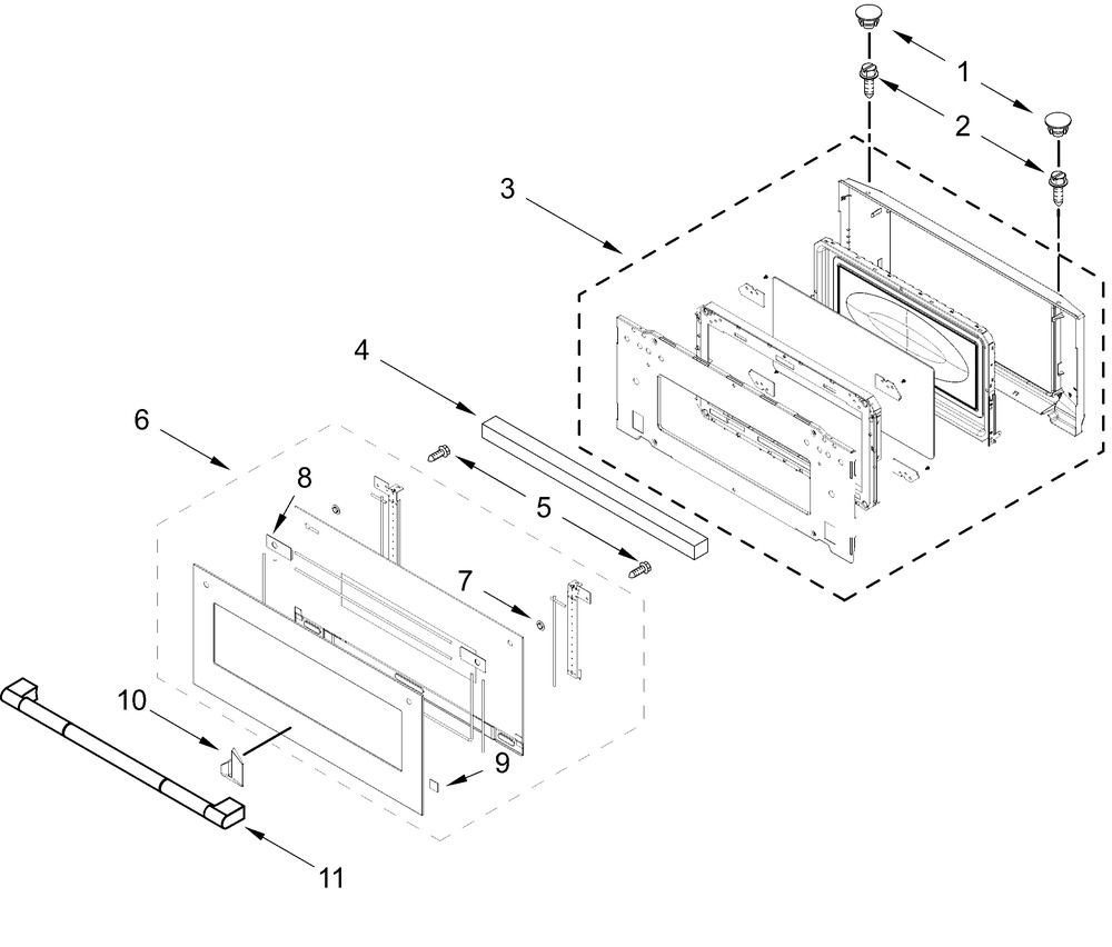 Microwave Door Parts Diagram and Parts List for JOEMC130RL00  Whirlpool Microwave