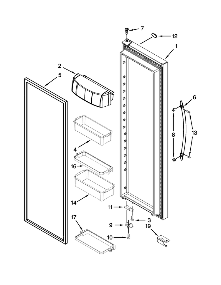 Refrigerator Door Parts Diagram and Parts List for KSF26C6XYY05  KitchenAid Refrigerator