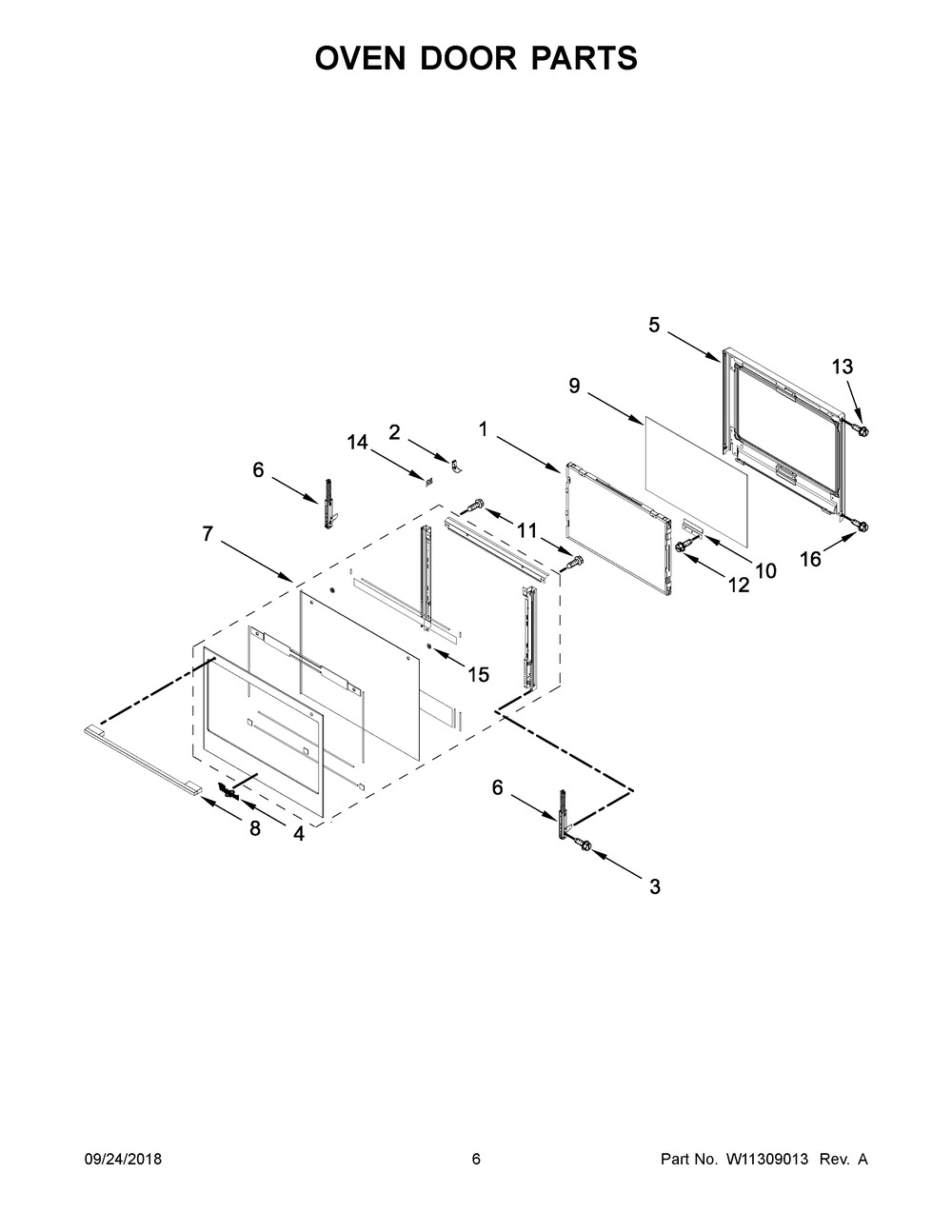 Oven Door Parts Diagram and Parts List for WOCA7EC0HN01  Whirlpool Microwave Oven Combo
