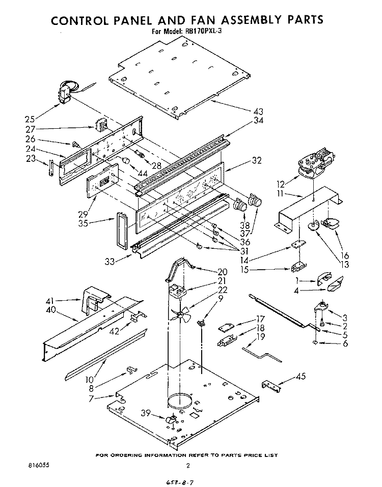 CONTROL PANEL AND FAN Diagram and Parts List for RB170PXL3  Whirlpool Wall Oven