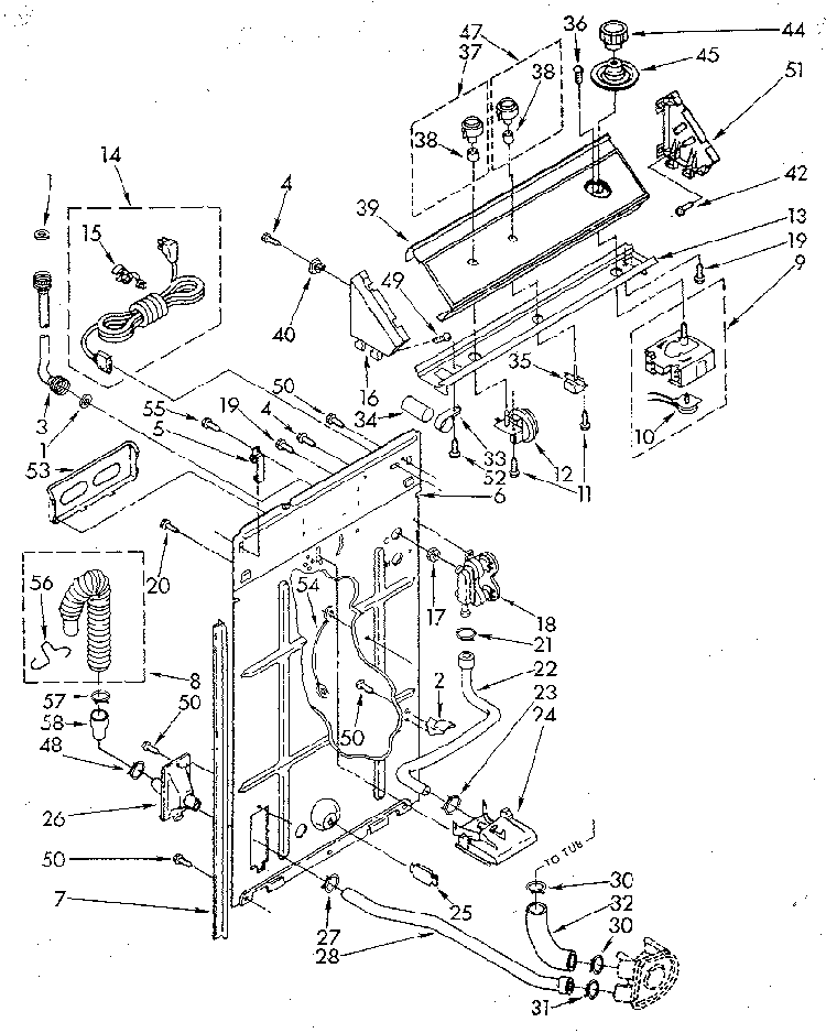 Controls And Rear Panel Diagram and Parts List for LA5580XSN3  Whirlpool Washer