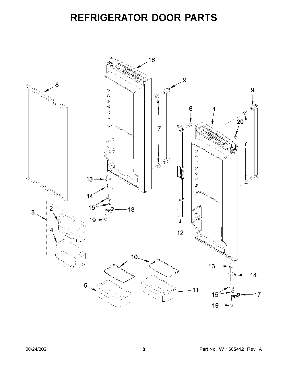 Refrigerator Door Parts Diagram and Parts List for KRFC300EWH06  KitchenAid Refrigerator