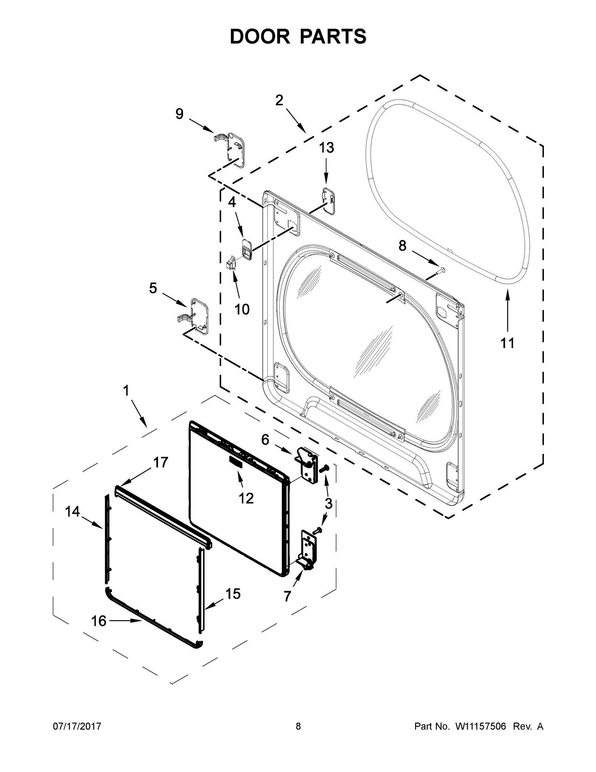 05 - DOOR PARTS Diagram and Parts List for MGDB835DW4  Whirlpool Dryer