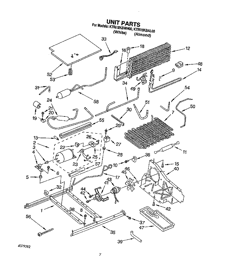 UNIT Diagram and Parts List for KTRI18KBWH00  Whirlpool Refrigerator
