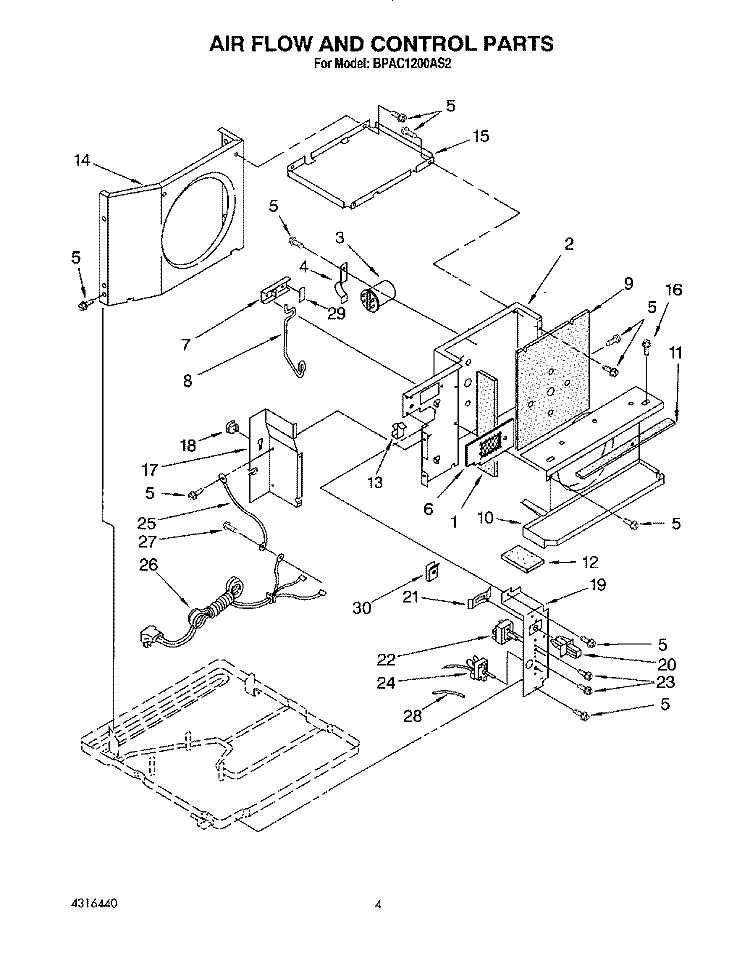 AIRFLOW AND CONTROL Diagram and Parts List for BPAC1200AS2  Whirlpool Air Conditioner