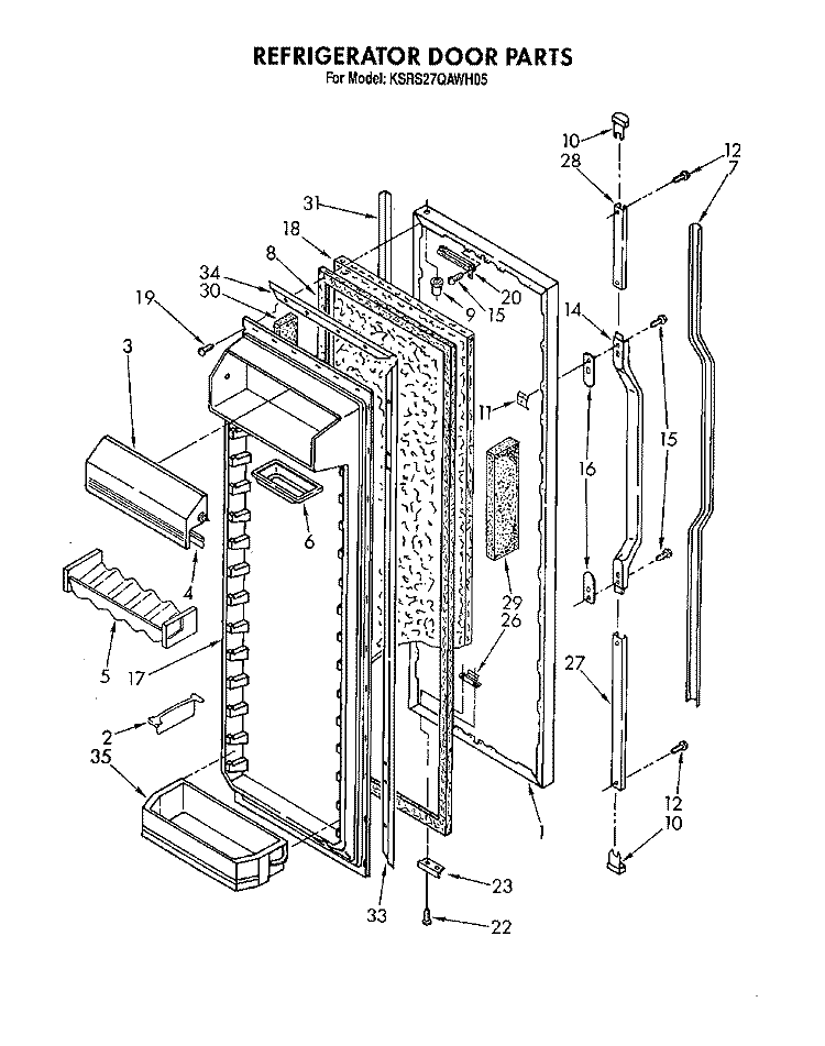 REFRIGERATOR DOOR Diagram and Parts List for KSRS27QAWH05  KitchenAid Refrigerator