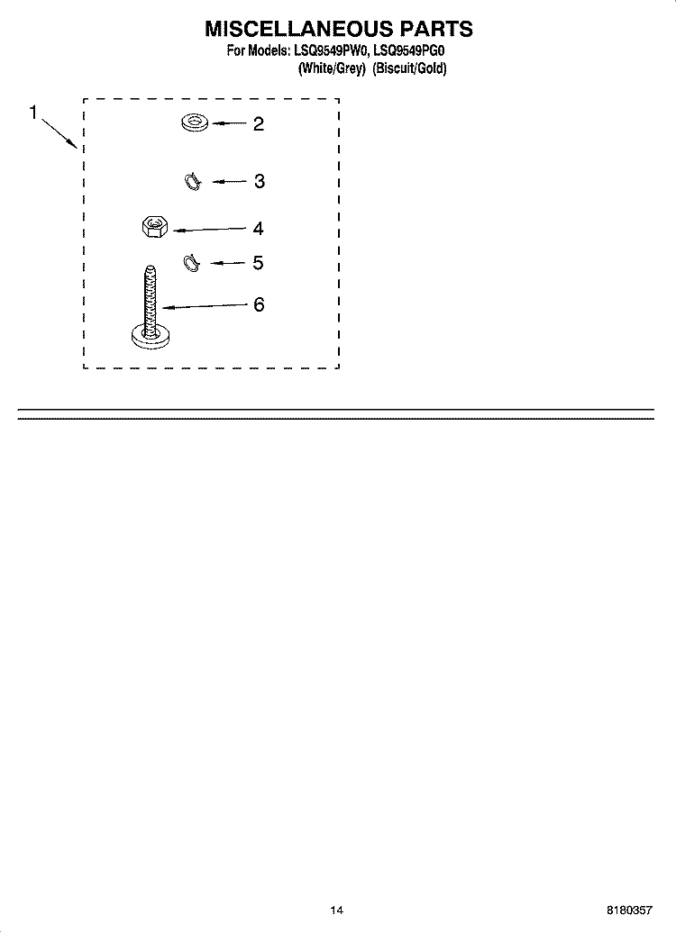 MISCELLANEOUS PARTS - OPTIONAL PARTS (NOT INCLUDED) Diagram and Parts List for LSQ9549PG0  Whirlpool Washer