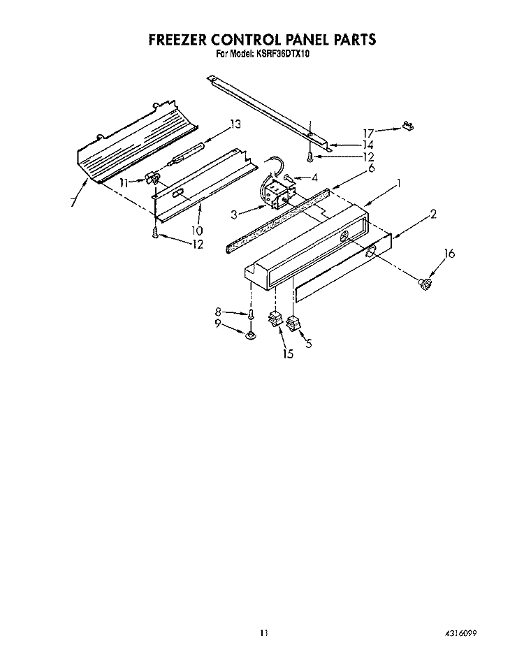 FREEZER CONTROL PANEL Diagram and Parts List for KSRF36DTX10  KitchenAid Refrigerator