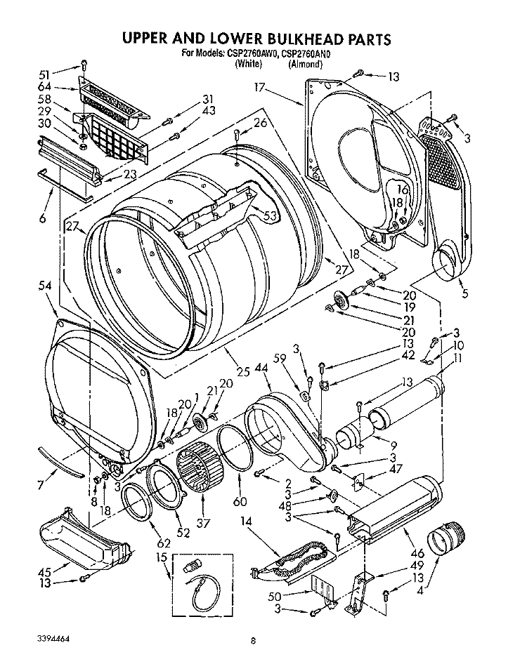 UPPER AND LOWER BULKHEAD, LIT/OPTIONAL Diagram and Parts List for CSP2760AN0  Whirlpool Dryer