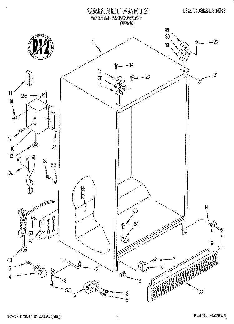 CABINET Diagram and Parts List for 3XARG488GF00  Whirlpool Refrigerator