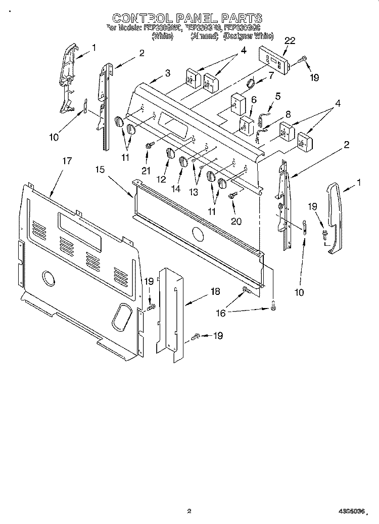 CONTROL PANEL Diagram and Parts List for FEP330GW0  Roper Range