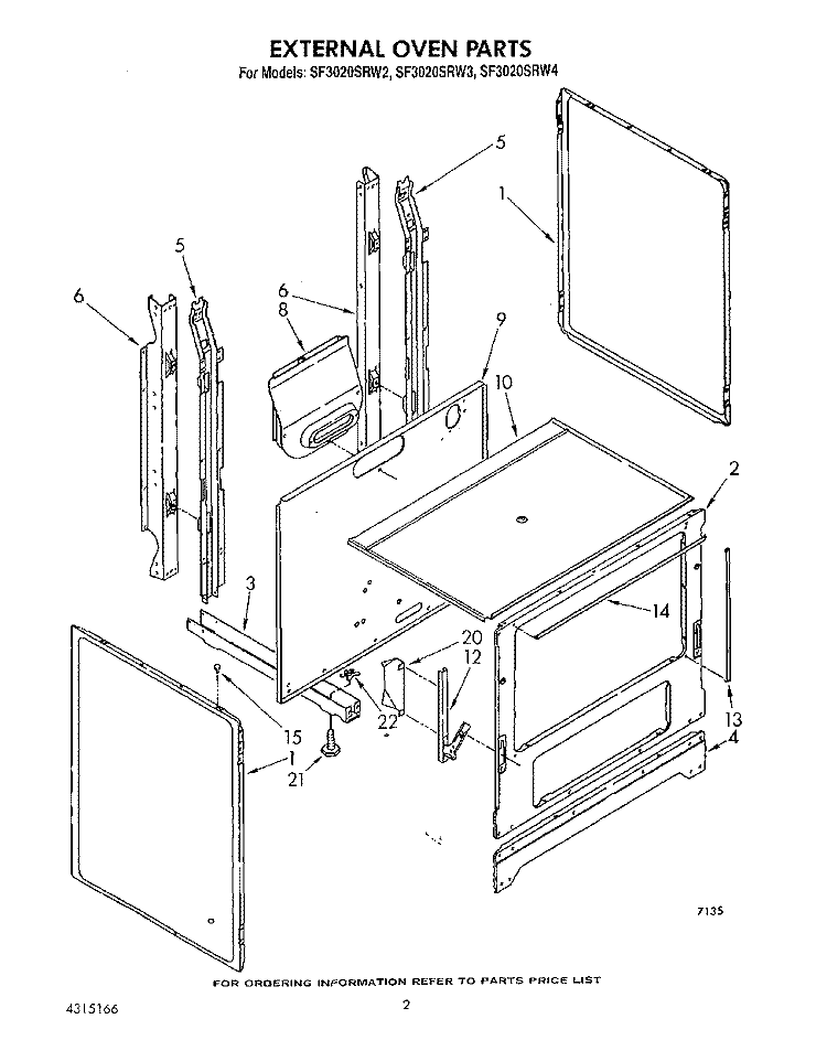 EXTERNAL OVEN Diagram and Parts List for SF3020SRW3  Whirlpool Range