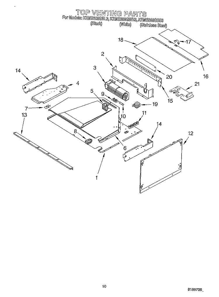 TOP VENTING Diagram and Parts List for KEMS308GSS3  KitchenAid Microwave Oven Combo