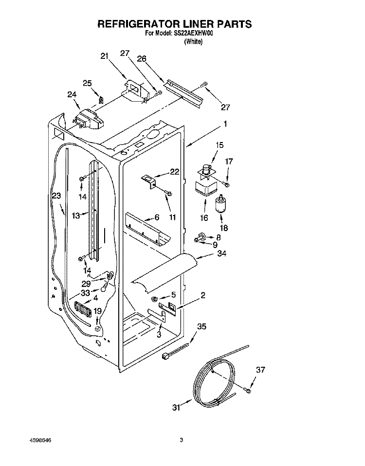 REFRIGERATOR LINER Diagram and Parts List for SS22AEXHW00  Whirlpool Refrigerator