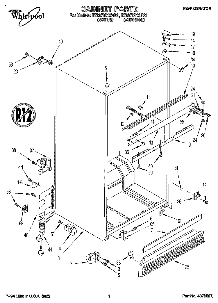 CABINET Diagram and Parts List for ET22PMXAN00  Whirlpool Refrigerator