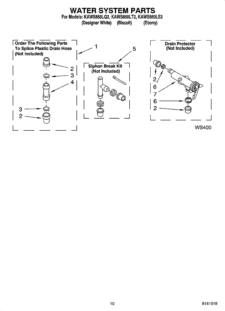 WATER SYSTEM PARTS Diagram and Parts List for KAWS850LE2  KitchenAid Washer