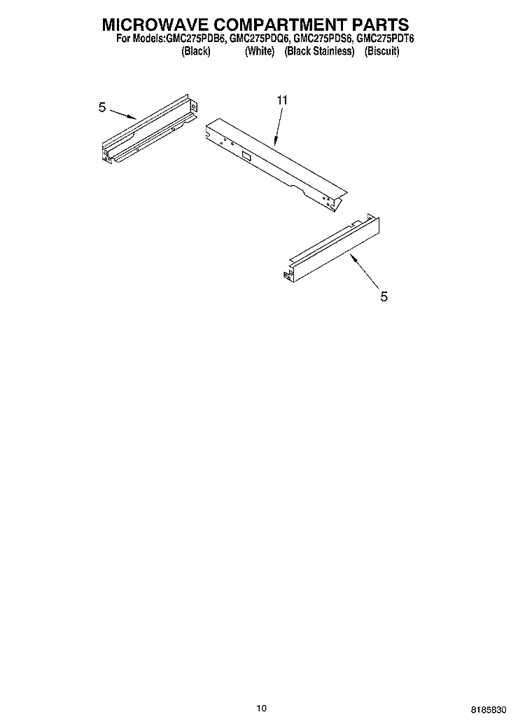 MICROWAVE COMPARTMENT Diagram and Parts List for GMC275PDS6  Whirlpool Microwave Oven Combo