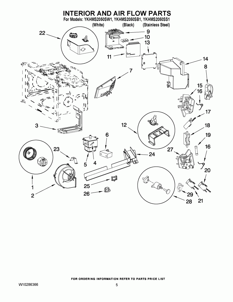 INTERIOR AND AIR FLOW PARTS Diagram and Parts List for YKHMS2050SB1  KitchenAid Microwave