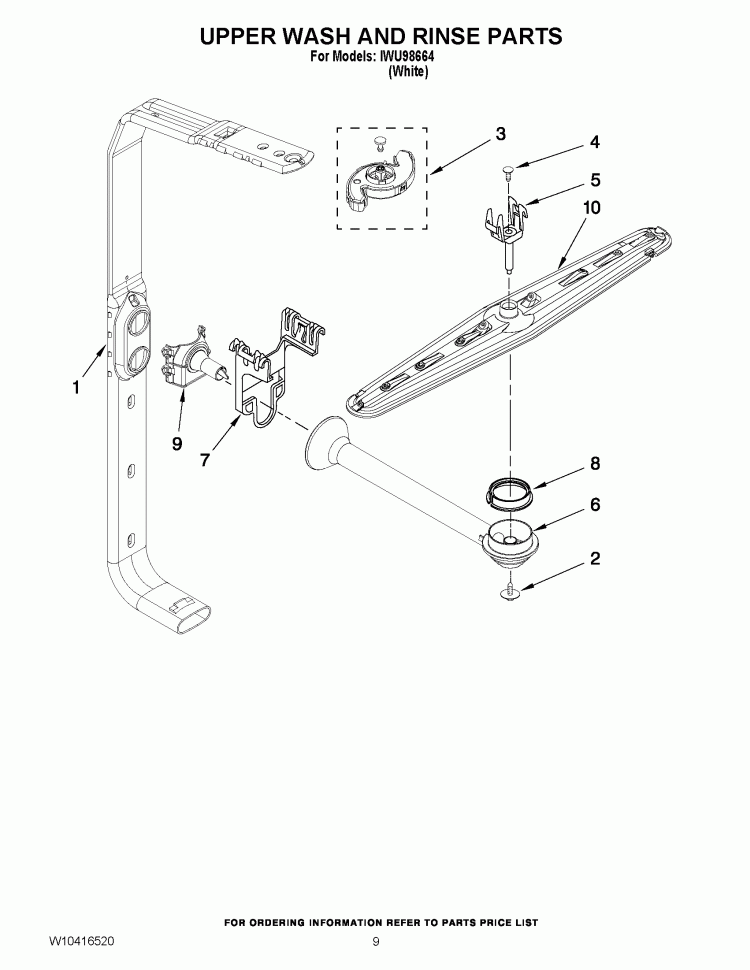 UPPER WASH AND RINSE PARTS Diagram and Parts List for IWU98664  Inglis Dishwasher