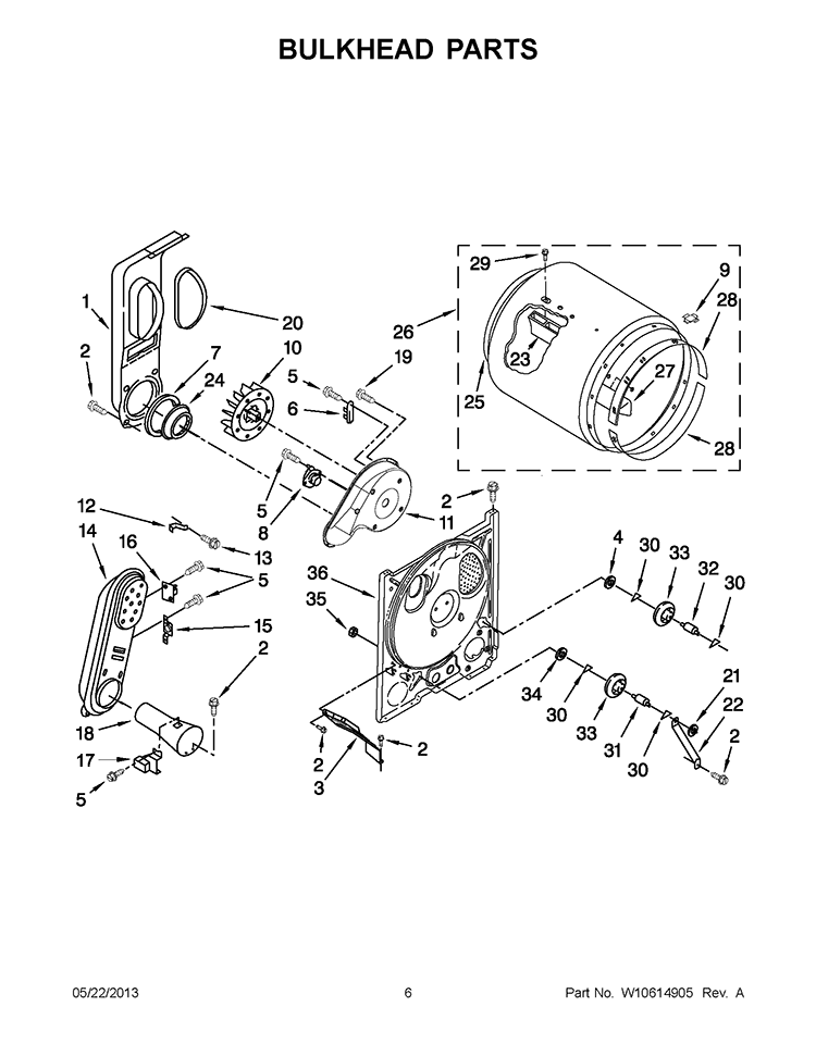 BULKHEAD PARTS Diagram and Parts List for RGD4640YQ2  Roper Dryer