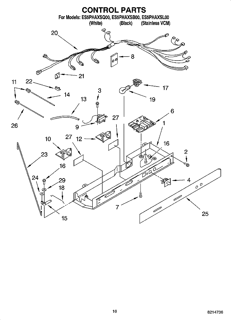 CONTROL PARTS Diagram and Parts List for ES5PHAXSB00  Whirlpool Refrigerator