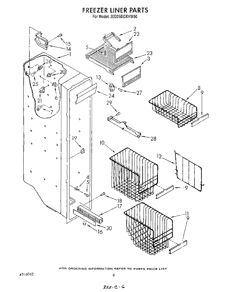 FREEZER LINER Diagram and Parts List for 3ED25DQXVN00  Whirlpool Refrigerator