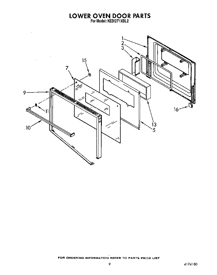 LOWER OVEN DOOR Diagram and Parts List for KEBI271XBL2  KitchenAid Wall Oven