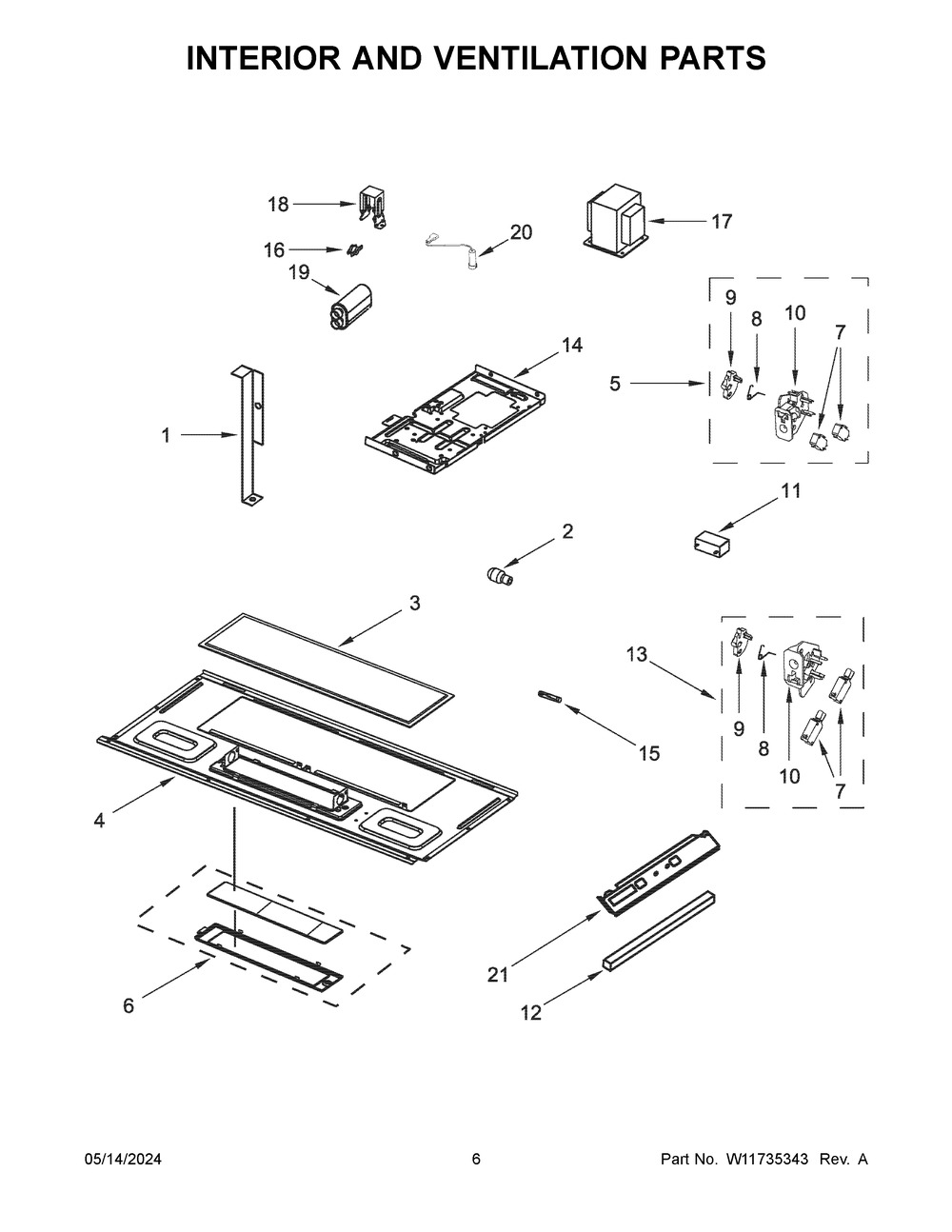 Interior And Ventilation Parts Diagram and Parts List for YWMH31017HZ06  Whirlpool Microwave