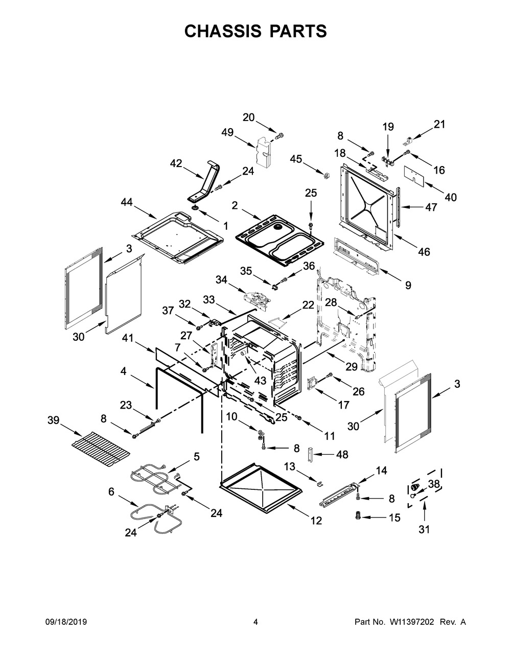 Chassis Parts Diagram and Parts List for WEC310SAGB3  Whirlpool Range
