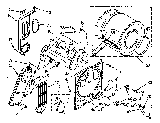 Bulkhead Diagram and Parts List for LE5700XSNW  Whirlpool Dryer