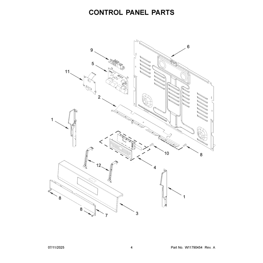 Control Panel Parts Diagram and Parts List for WFGS5730SZ0  Whirlpool Range