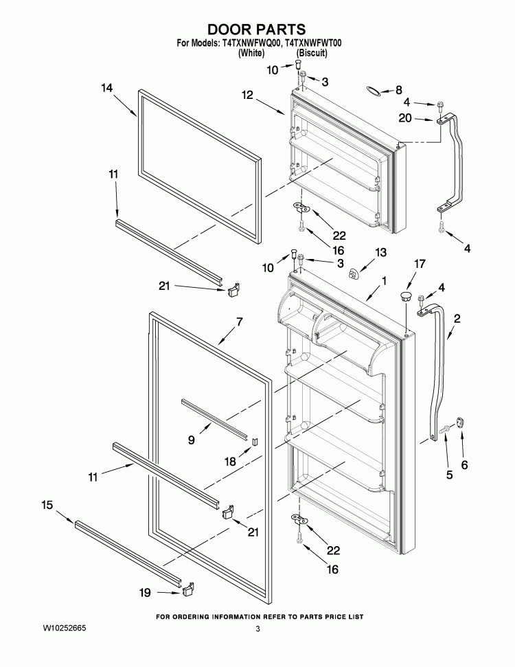 DOOR PARTS Diagram and Parts List for T4TXNWFWT00  Estate Refrigerator