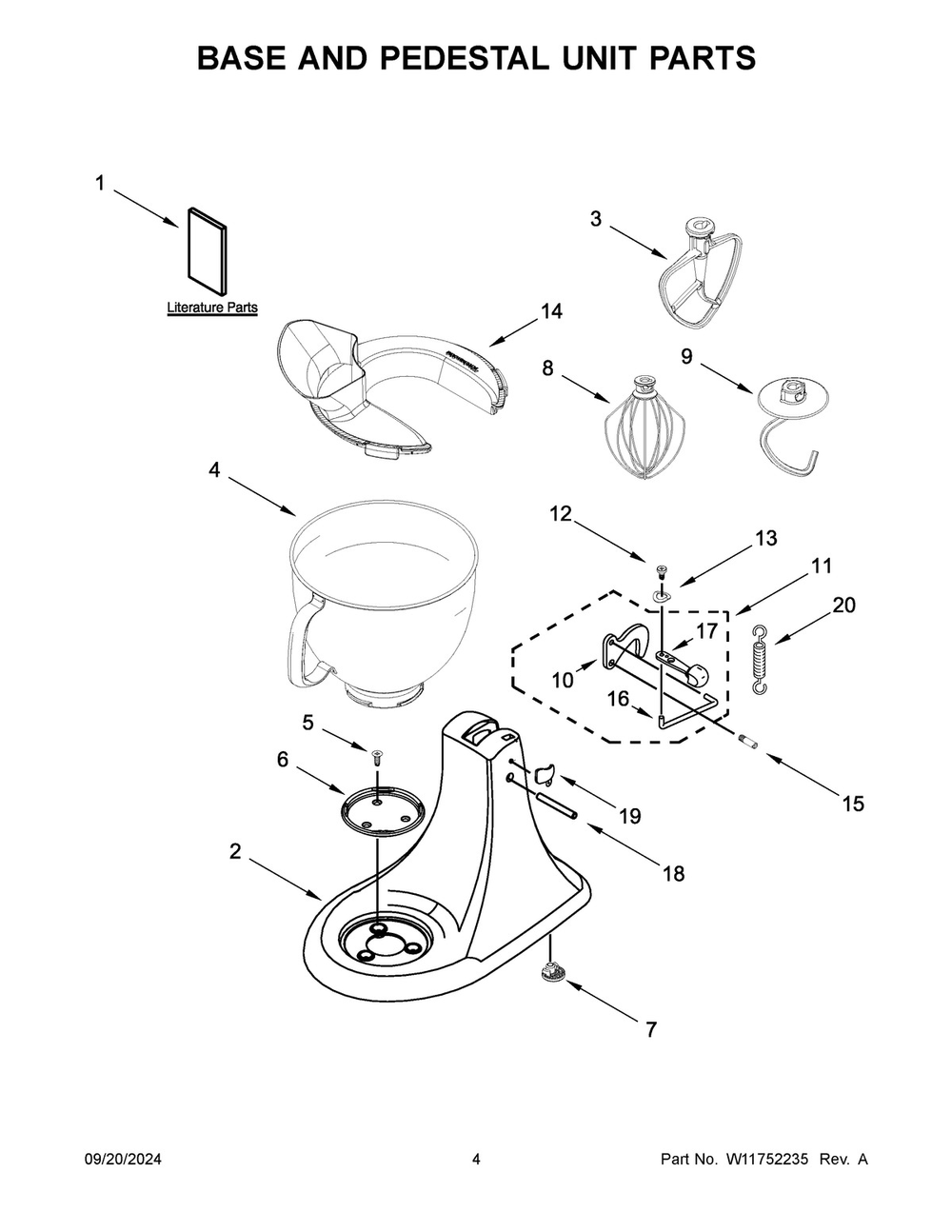 03 - Base And Pedestal Unit Parts Diagram and Parts List for 5KSM150PSEAC5  Whirlpool Mixer