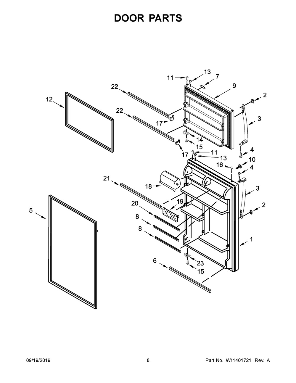 Door Parts Diagram and Parts List for WRT318FMDB05  Whirlpool Refrigerator