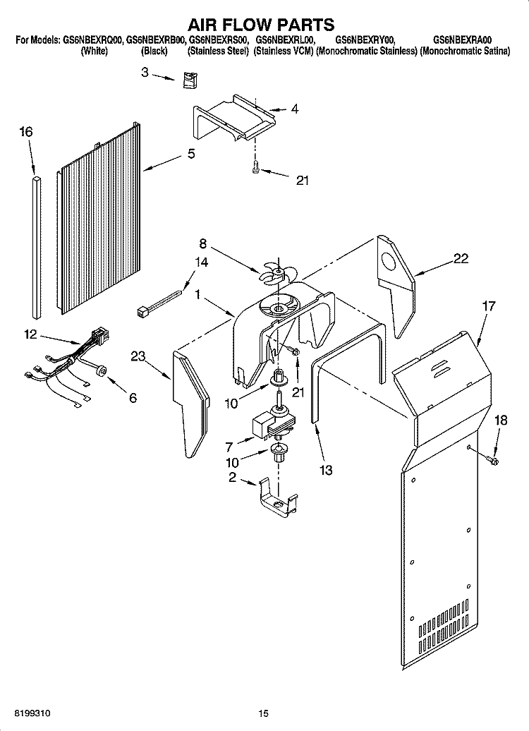 AIR FLOW PARTS Diagram and Parts List for GS6NBEXRY00  Whirlpool Refrigerator