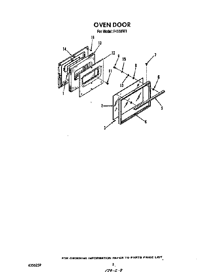 Oven Door Diagram and Parts List for F4558*1  Roper Range