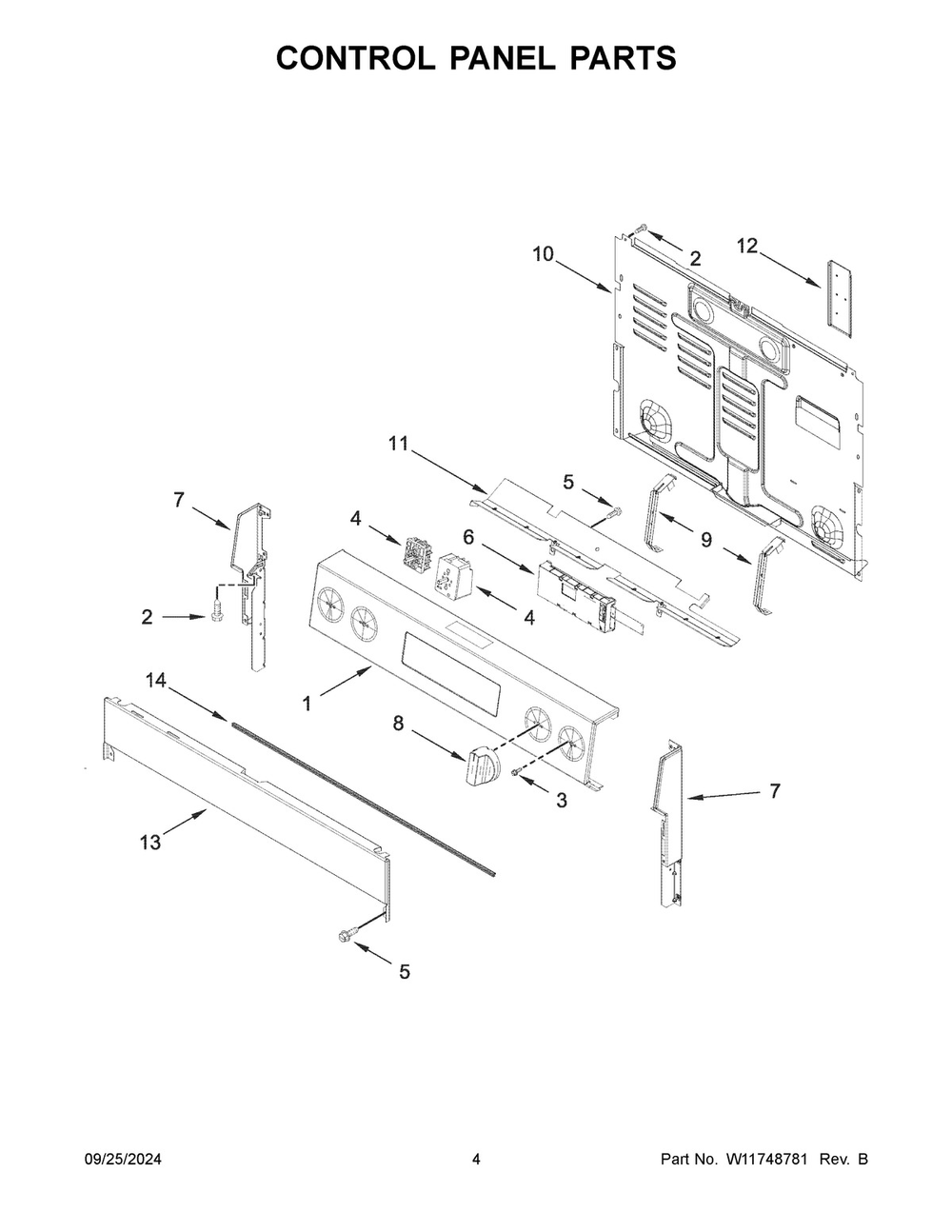 03 - Control Panel Parts Diagram and Parts List for YMFES6030RB0  Whirlpool Range