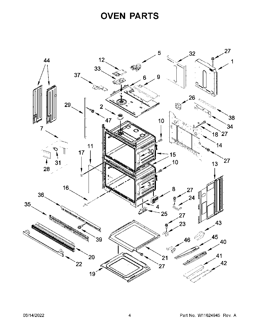 Oven Parts Diagram and Parts List for KODT107ESS20  KitchenAid Wall Oven