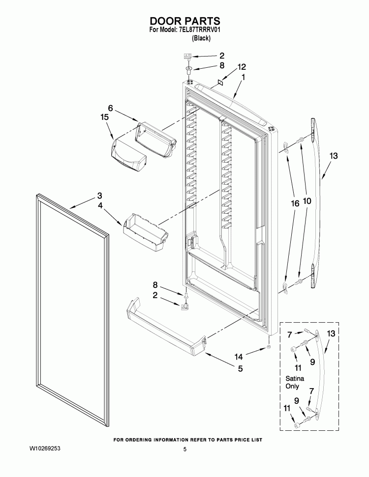 DOOR PARTS Diagram and Parts List for 7EL87TRRRV01  Whirlpool Refrigerator