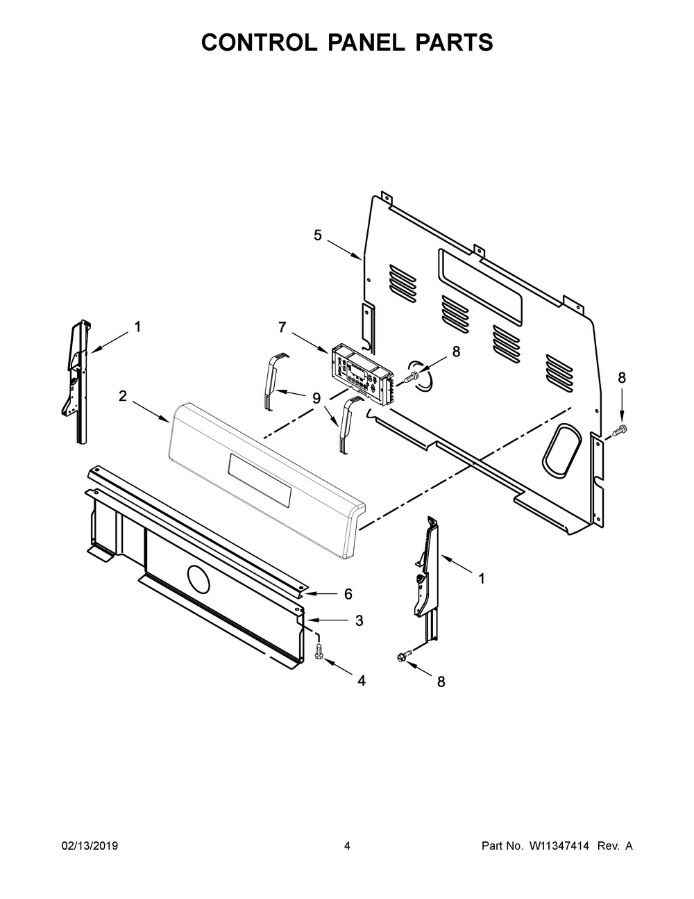 Control Panel Parts Diagram and Parts List for YWFE520S0FW2  Whirlpool Range