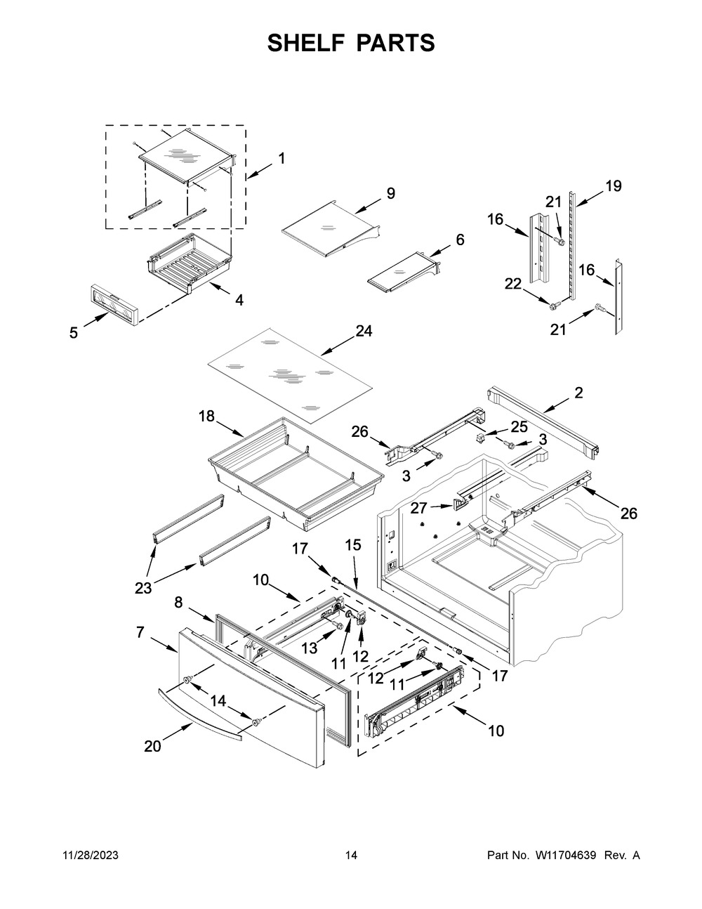 Shelf Parts Diagram and Parts List for WRX735SDHW09  Whirlpool Refrigerator