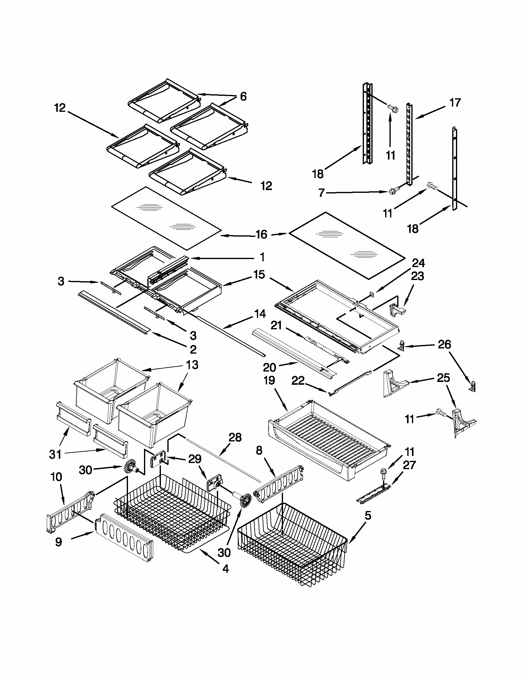 Shelf Parts Diagram and Parts List for 59669382010  Kenmore Refrigerator