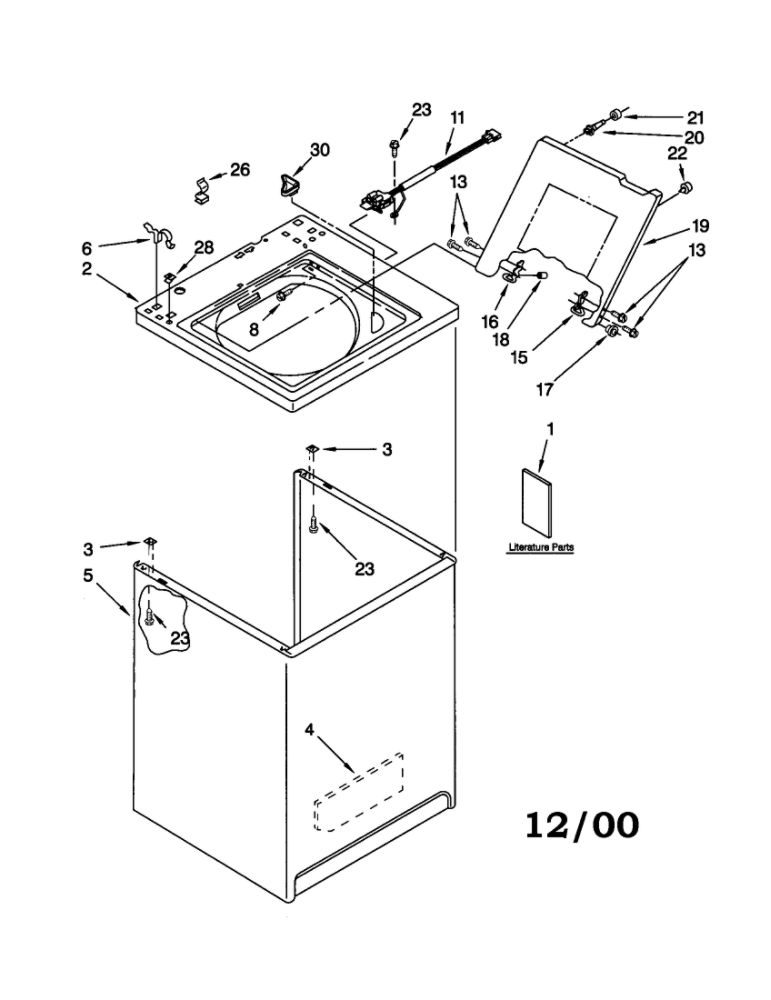 Top And Cabinet Diagram and Parts List for 11021884001  Kenmore Washer